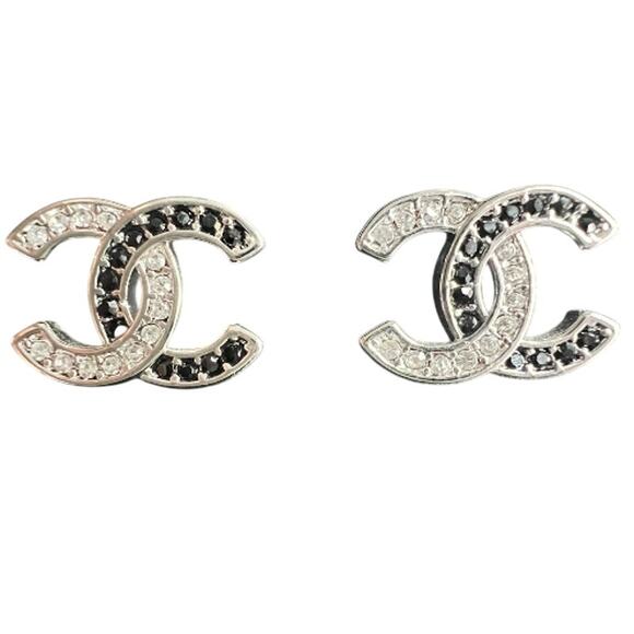 Platinum Plated CHANEL Crystal Black Stud Earrings Autumn 2023 (CHXX018) - Picture 1 of 5